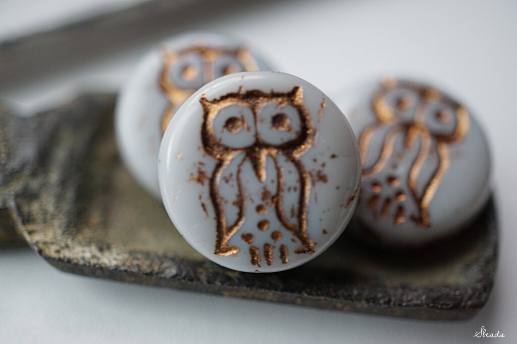 FREE SHIPPING Gray Owl, Owl Beads, Czech Beads, Beads, 44-3sa