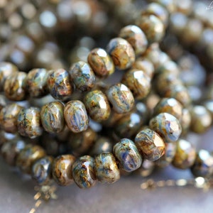 FREE SHIPPING Rustic Blue, Rondelle Beads, Czech Beads, Beads, 48-3sa