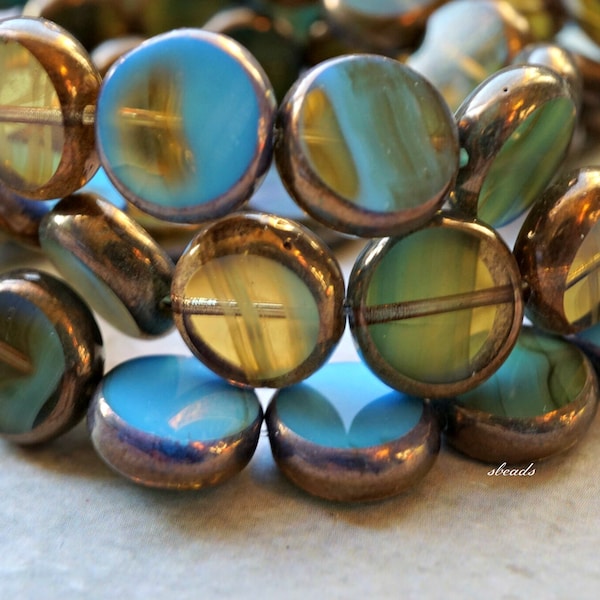 NEW Blue Topaz, Coin Beads, Czech Beads, Beads, 165-4sa