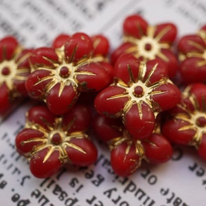 FREE SHIPPING Holiday Red, Wildflower Beads, Czech Beads, Beads, 117-3sa