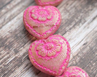 A Pink Heart,Heart Beads, Czech Beads, Beads, 147-5s