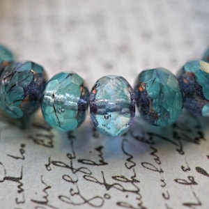 FREE SHIPPING Aqua Ocean, Rondelle Beads, Czech Beads, Beads, 52-2sa
