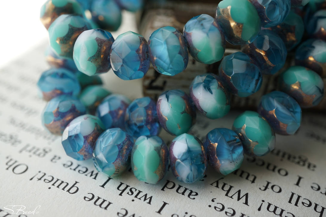 FREE SHIPPING Aquatic Blues, Rondelle Beads, Czech Beads, Beads, 46-3sa