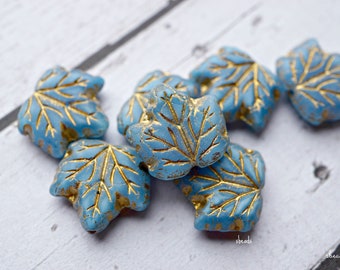 BACK IN STOCK..Fall Blue, Leaf Beads, Czech Beads, 138-3sa