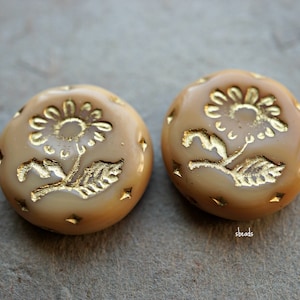 FREE SHIPPING Golden Daisy, Flower Beads, Czech Beads, Beads, 14-3sb