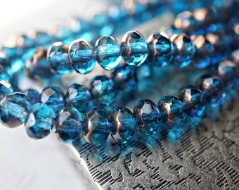 FREE SHIPPING Pacific Blue, Rondelle Beads, Czech Beads, Beads 97-2sa