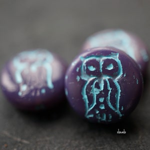 Blue Owl, Owl Beads, Czech Beads, Beads, 89-4sa