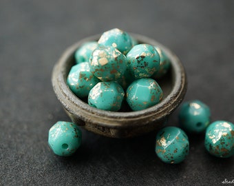 KOSTENLOSER VERSAND Golden Aqua, Tschechische Glasperlen, Beads