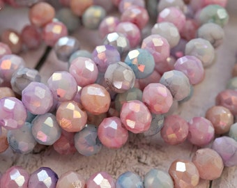 Faceted Czech Glass Rondelle Beads, Pastel Luster Finish (6mm)