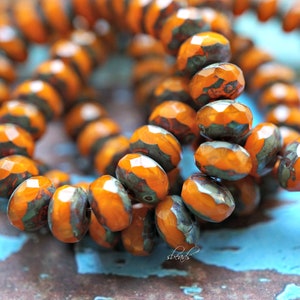 FREE SHIPPING Fall Orange, Rondelle Beads, Czech Beads, 131-4sa