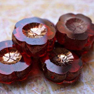 FREE SHIPPING Red Floral, Flower Beads, Czech Beads, Beads, 132-2sa