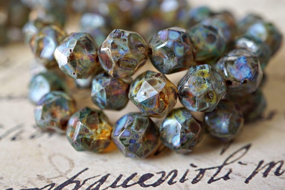 FREE SHIPPING Picasso Czech Glass Baroque Beads, Earthen Pale Topaz, 9mm Beads