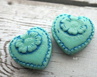 Turquoise Blue Heart, Heart Beads, Czech Beads, Beads, 53-2sb
