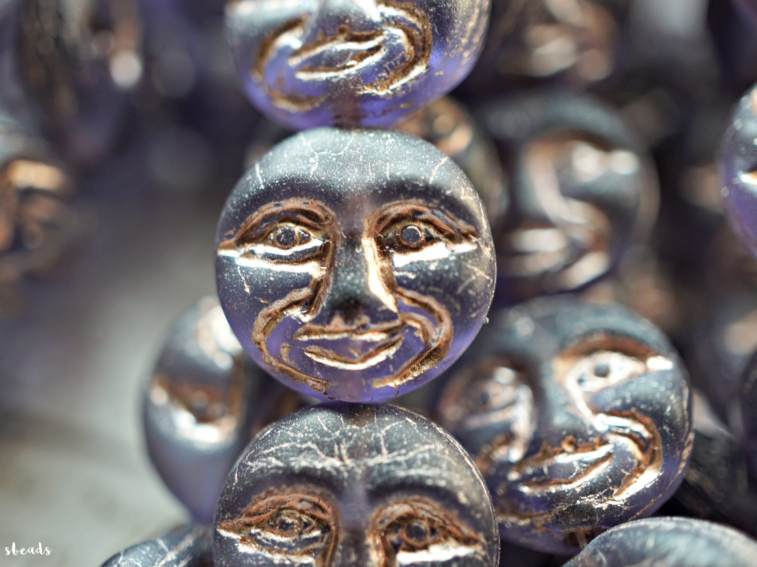 FREE SHIPPING Moon Face, Czech Beads, Beads, 203-5sa