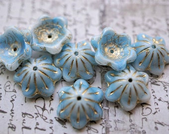 NOUVEAU..Bleu hiver, Perles de fleurs, Perles tchèques, Perles, 116-4, 99-2sa