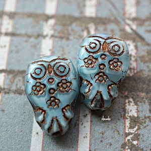 FREE SHIPPING Sky Blue Owl, Owl Beads, Czech Beads, Beads, 78-5sa