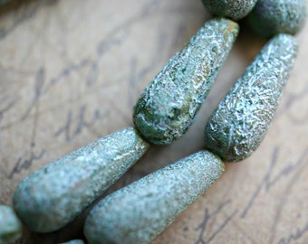 Etched Czech Glass Teardrop Beads, Patina Finish (2pcs)