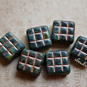 FREE SHIPPING Green Squares, Square Beads, Czech Beads, Beads, 105-3sa