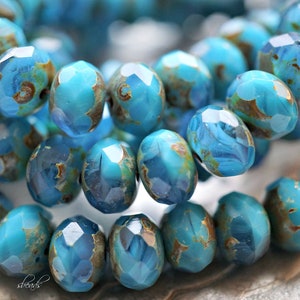 FREE SHIPPING Mediterranean Blues, Rondelle Beads, Czech Beads, Beads, 38-1, 169-3sa