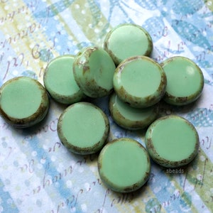 FREE SHIPPING Lime Green Coin Beads Czech Beads, 158-1sa