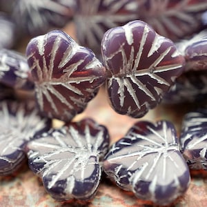 FREE SHIPPING Fall Purple, Leaf Beads, Czech Beads, 198-3sa