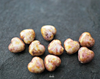 Opaque Pink Hearts, Heart Beads, Czech Beads, Beads, 114-3s