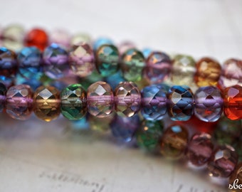 Cuentas redondas checas, colores otoñales, extremos en tono cobre, 4 x 6 mm (6 unidades)