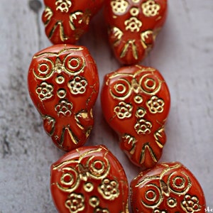 FREE SHIPPING Red Owl, Owl Beads, Czech Beads, Beads, 3-2sa