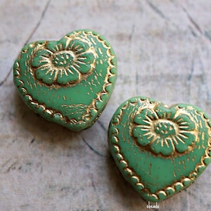 FREE SHIPPING Golden Flower, Heart Beads, Czech Beads, Beads, 114-4sa