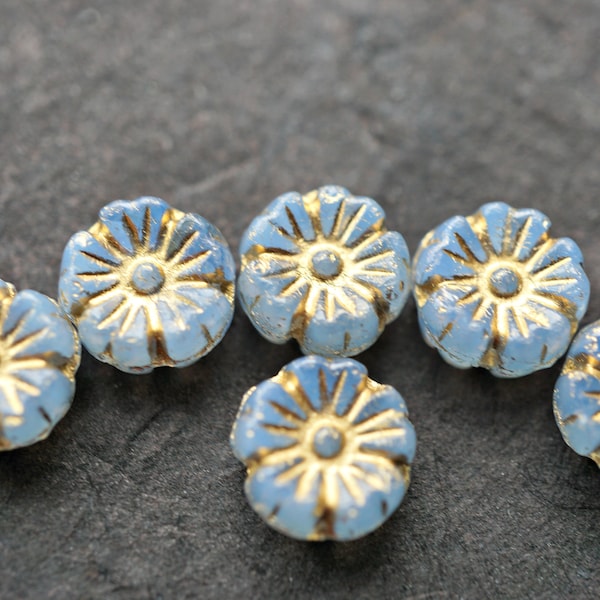 KOSTENLOSER VERSAND Golden Blaue Blumen, Blumen Perlen, Tschechische Perlen, Perlen, 156-5sa