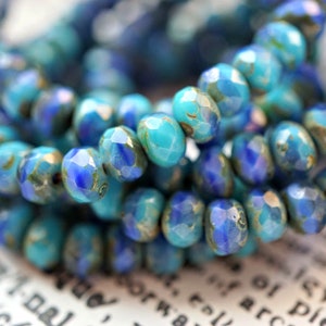 FREE SHIPPING Oceanic Blues, Rondelle Beads, Czech Beads, 202-4sa