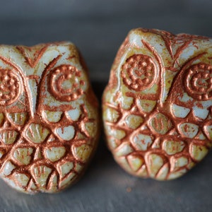 FREE SHIPPING Ivory Owl, Owl Beads, Czech Beads, 128-3sa
