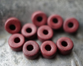 Plum Pinwheel Ceramic Beads, Artisan Jewelry Making Supplies (6-7x4mm)