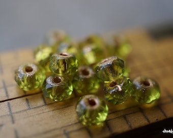 FREE SHIPPING Olivine Beauties, Rondelle Beads, Czech Beads, Beads