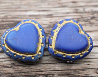 A Blue Heart,Heart Beads, Czech Beads, Beads, 77-5sb