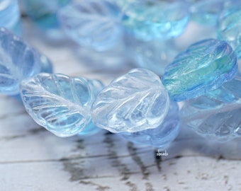 lastones.Blue Leaves, Leaf Beads, Czech Beads, Beads, 20-4sb