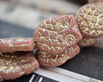 KOSTENLOSER VERSAND Golden Pink, Eulen Perlen, Tschechische Perlen, Beads