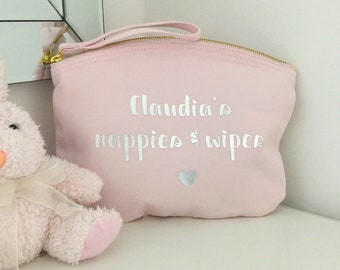 Personalised nappy bag pouch, Hospital bag, Baby boy gift, Baby girl gift, Baby shower gift, Organic baby gift, Nappy and wipes bag, Storage