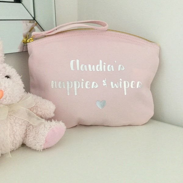 Personalised nappy bag pouch, Hospital bag, Baby boy gift, Baby girl gift, Baby shower gift, Organic baby gift, Nappy and wipes bag, Storage