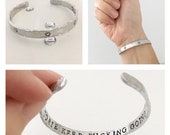 Adult personalised 39 keep fucking going 39 inspirational gift - beat cancer gift - handstamped hammered bracelet - gift for her - gift for him