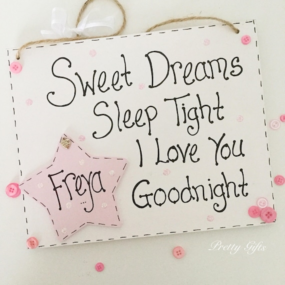 Sweet Dream Sleep Tight Wooden Long Sign Pink//Blue Nursery Baby Christening Gift