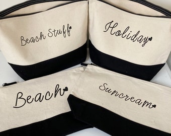 Personalised beach bag, Suncream bag, Holiday essentials bag, Large personalised makeup bag, Personalised birthday gift for her, Storage bag