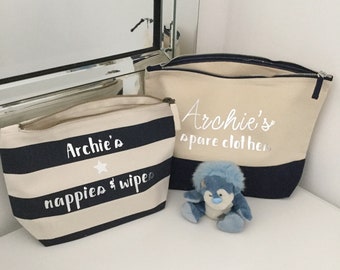 Personalized Baby Bag Set: Cotton Nappy and Wipes Organizer