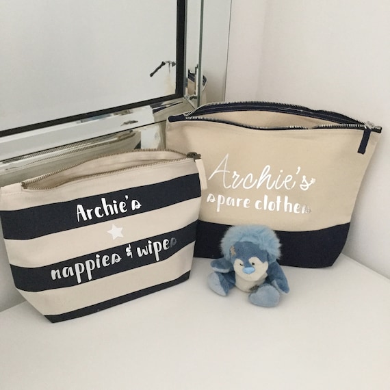 Personalized Baby Bag Set: Cotton Nappy and Wipes Organizer
