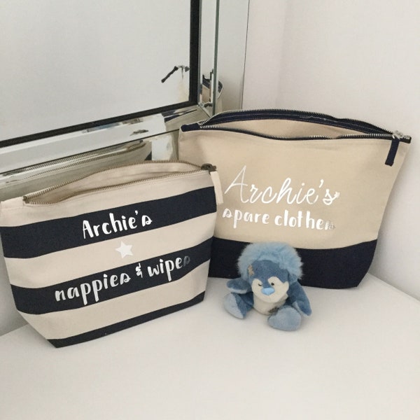 Personalised nappy and wipes bag set, Clean clothes bag, Nursery bag, Storage bag, Hospital baby bag, Baby gift set, Toy storage