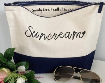 Personalised beach bag, Suncream bag, Holiday essentials bag, Personalised makeup bag-Personalised birthday gift for her, Toiletries bag