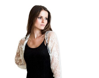 Ivory Lace Loop Shawl, Sheer Summer Bolero, Lightweight Wrap Shawl, Ivory Lacey Loop Shawl, Convertible Shawl, Lace Shrug Bolero
