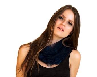 Navy Blue Loop Scarf, Convertible Shawl, Lace Cover Up, Accessory For Women, Christmas Gift, Gift For Mom, Sister Gift, Lace Versatile Loop