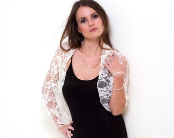Ivory Lace Shrug Bolero With 4 Wearing Options- Shrug, Shawl, Crisscross And Infinity Scarf. Convertible Shawl, Gift For Cool Mom