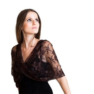Brown Lace Loop Shawl With 4 Wearing Ways- Shawl, Shrug, Scarf And Crisscross. Convertible Shawl, Elegant Lace Shawl, Shrug, Bolero